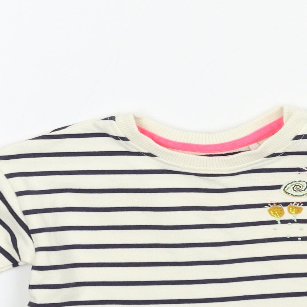 NEXT Girls Ivory Striped Jersey Basic T-Shirt Size 9-12 Months