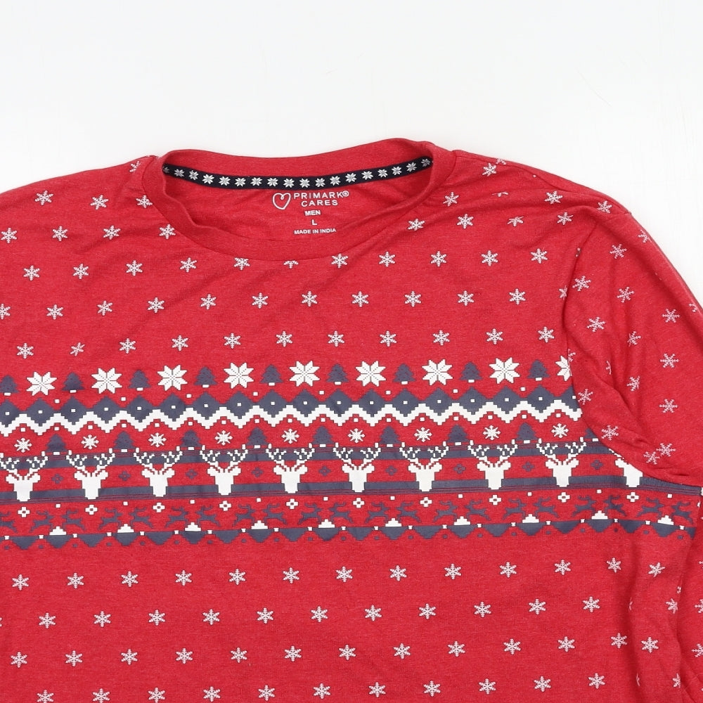 Primark Mens Red Geometric Jersey  Pyjama Top Size L  - Snowflake