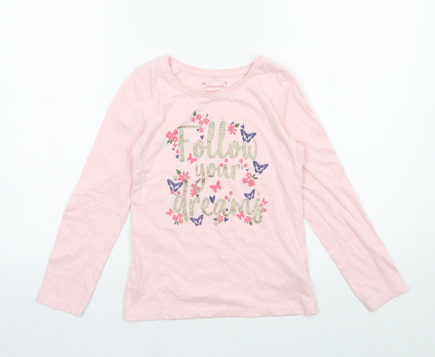Primark Girls Pink  Jersey Basic T-Shirt Size 8-9 Years  - Follow yours Dreams