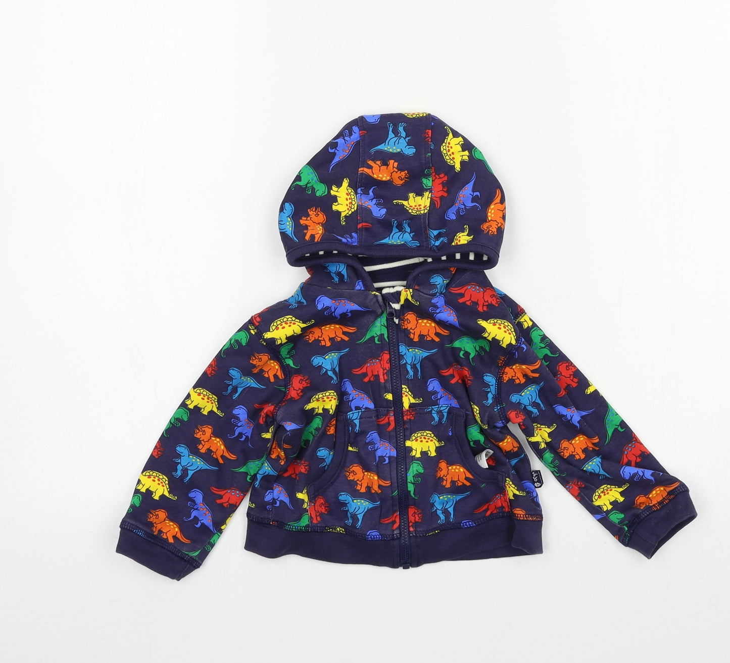 JoJo Maman Bébé Boys Blue Geometric Jersey Jacket  Size 6-9 Months  - Dinosaur