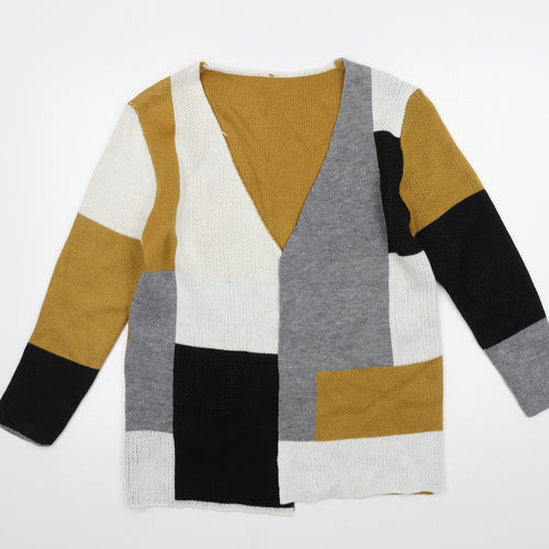 SheIn Womens Brown Geometric Knit Cardigan Jumper Size S