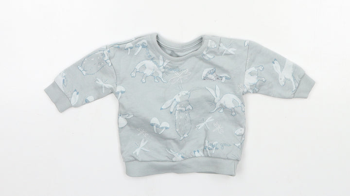 George Girls Blue Geometric Jersey Pullover Jumper Size 0-3 Months  - Rabbit