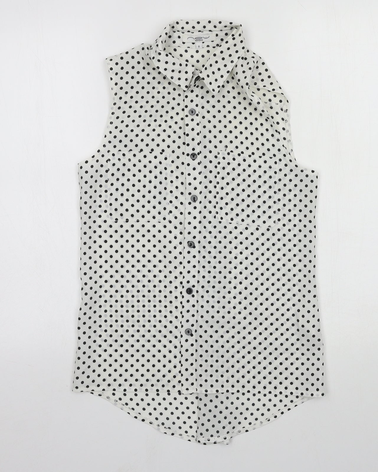 New Look Womens White Polka Dot  Basic Button-Up Size 8