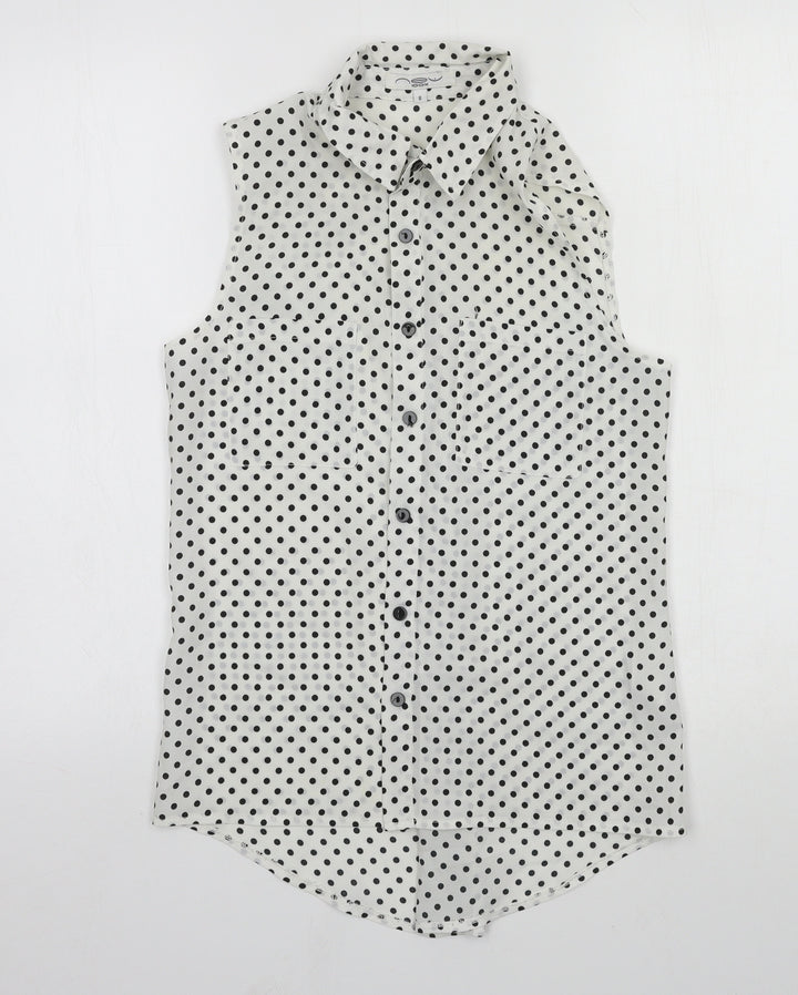 New Look Womens White Polka Dot  Basic Button-Up Size 8