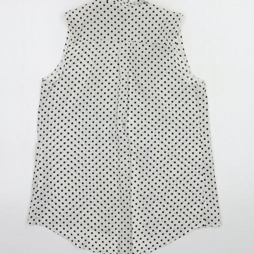 New Look Womens White Polka Dot  Basic Button-Up Size 8