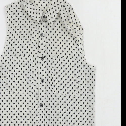New Look Womens White Polka Dot  Basic Button-Up Size 8
