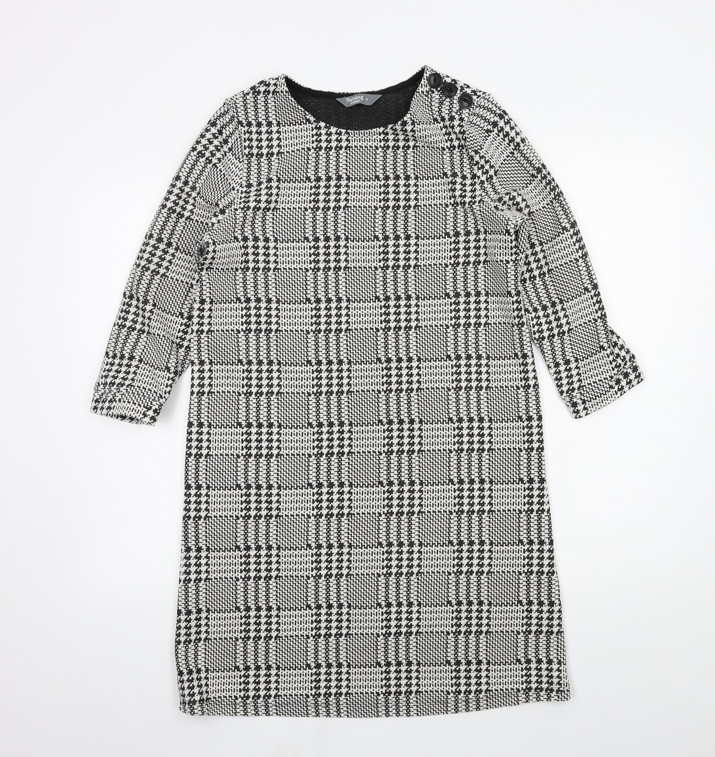 Nutmeg Womens Black Houndstooth Jersey T-Shirt Dress  Size 8