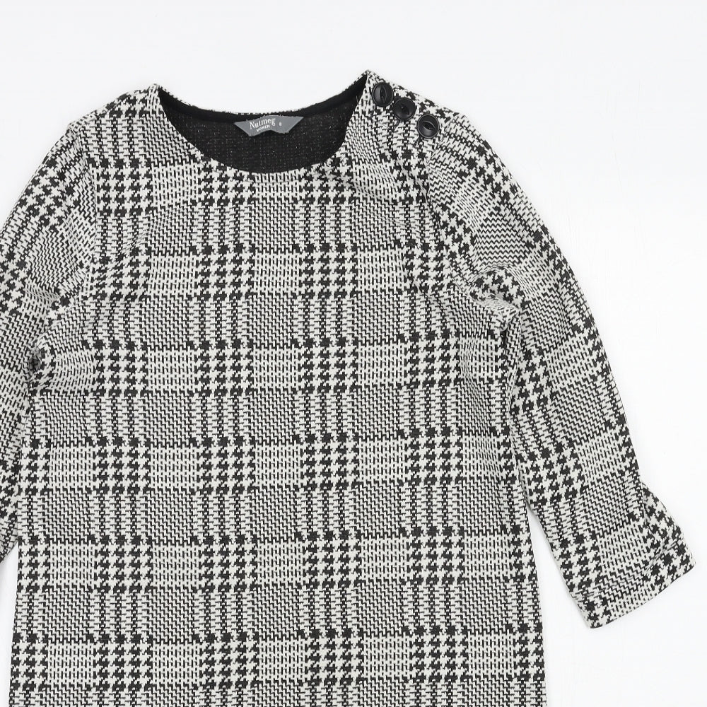 Nutmeg Womens Black Houndstooth Jersey T-Shirt Dress  Size 8
