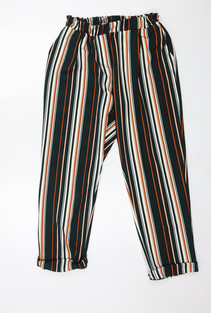 New Look Womens Green Striped Jersey Trousers Size 14 L25 in