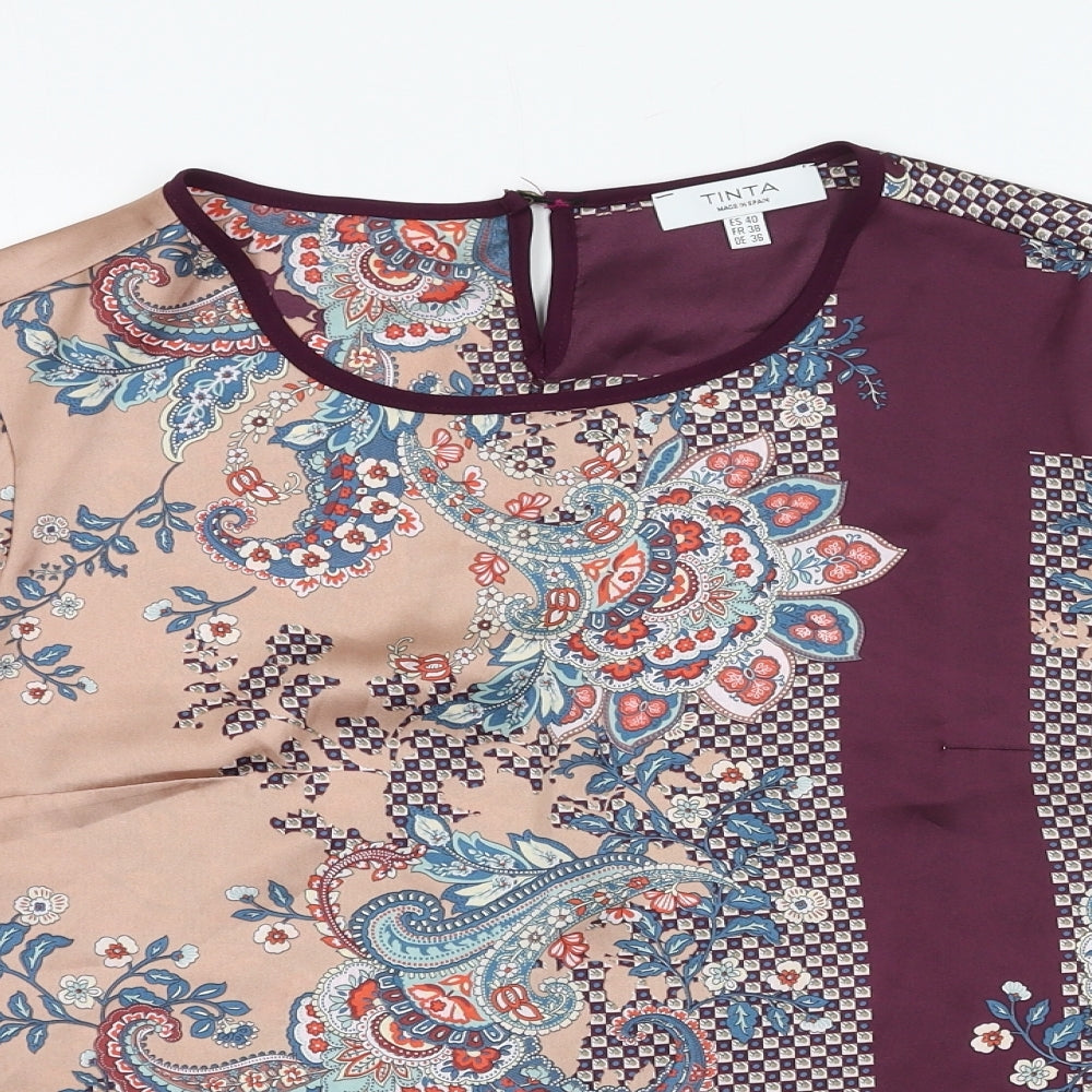 Tinta Womens Pink Floral Satin Basic Blouse Size 12