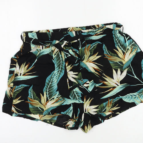 SheIn Womens Black Floral  Paperbag Shorts Size L