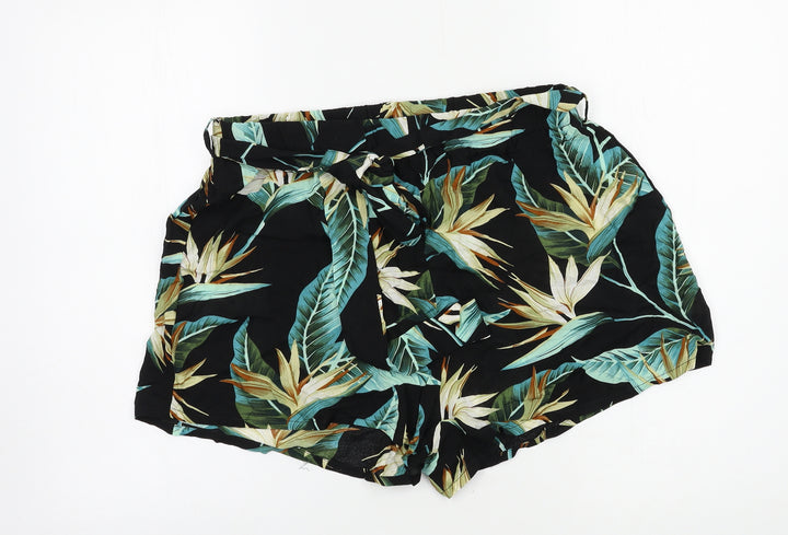 SheIn Womens Black Floral  Paperbag Shorts Size L