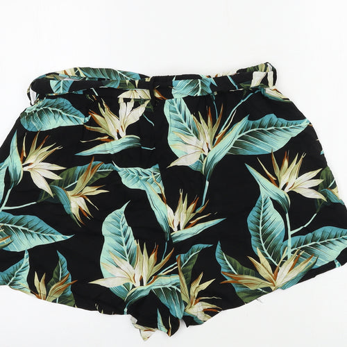 SheIn Womens Black Floral  Paperbag Shorts Size L