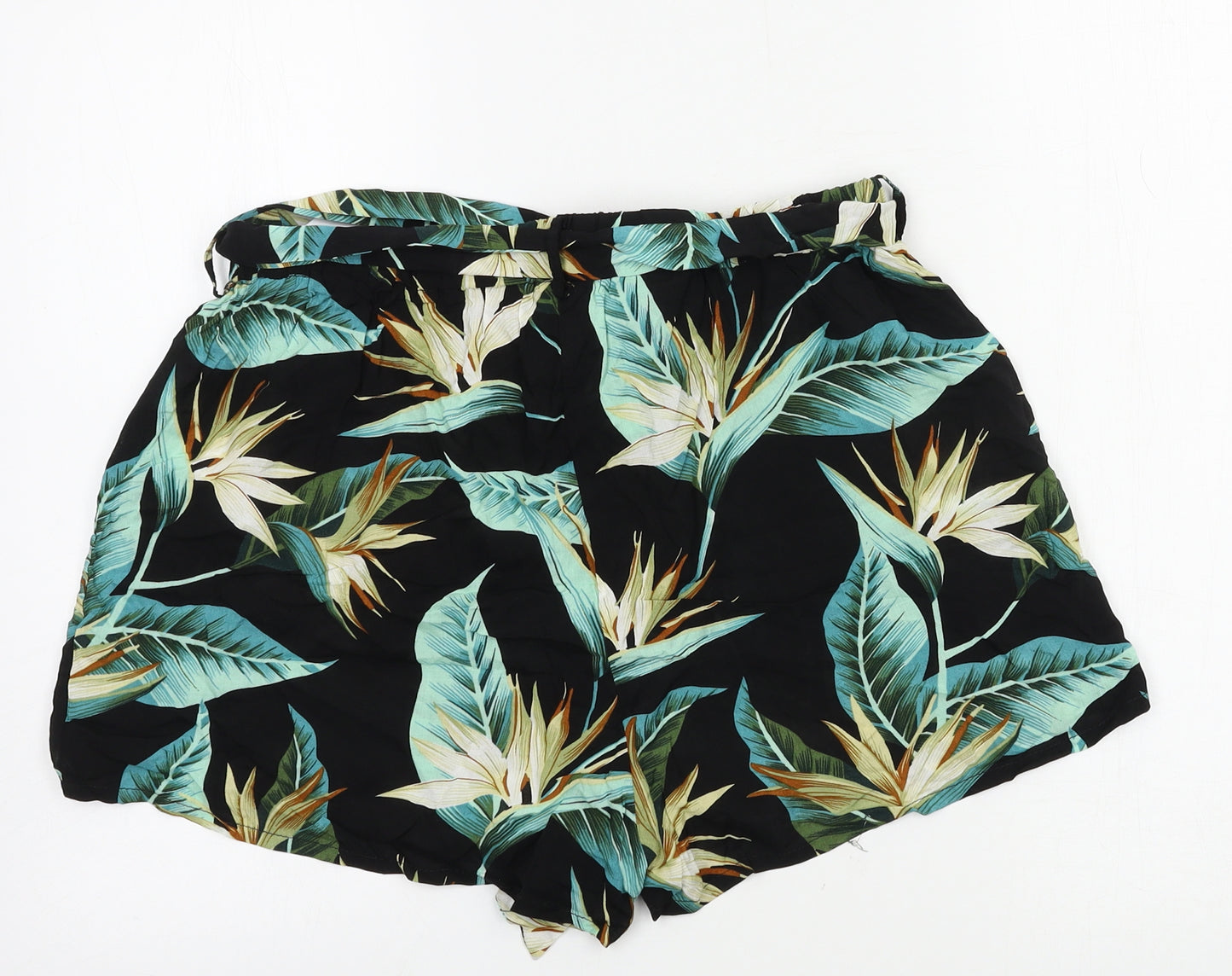 SheIn Womens Black Floral  Paperbag Shorts Size L