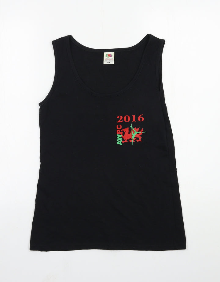 Fruit of the Loom Womens Black  Jersey Basic Tank Size S  - Welsh Dragon