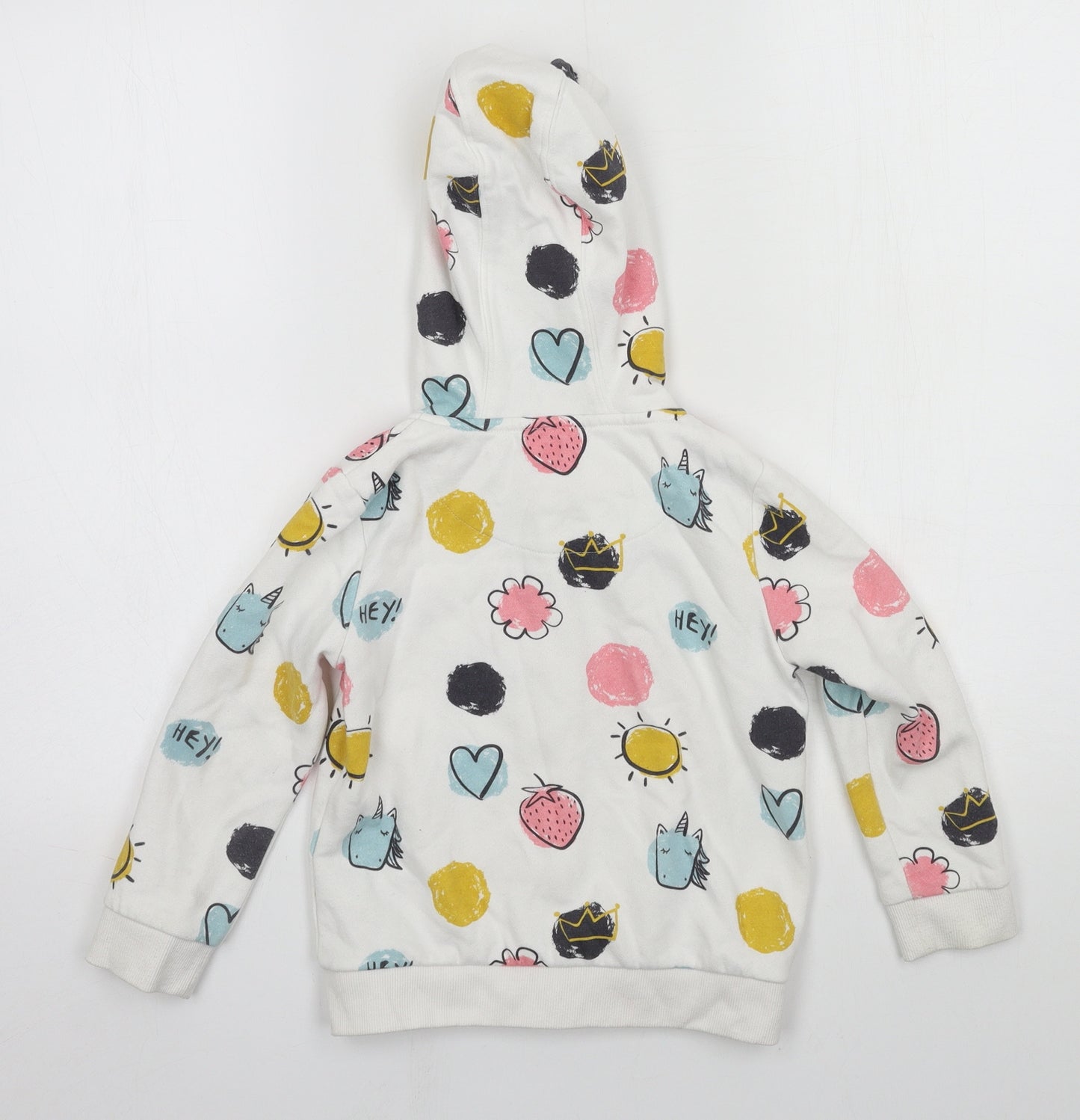 F&F Girls White Geometric Jersey Pullover Hoodie Size 5-6 Years  - Sun