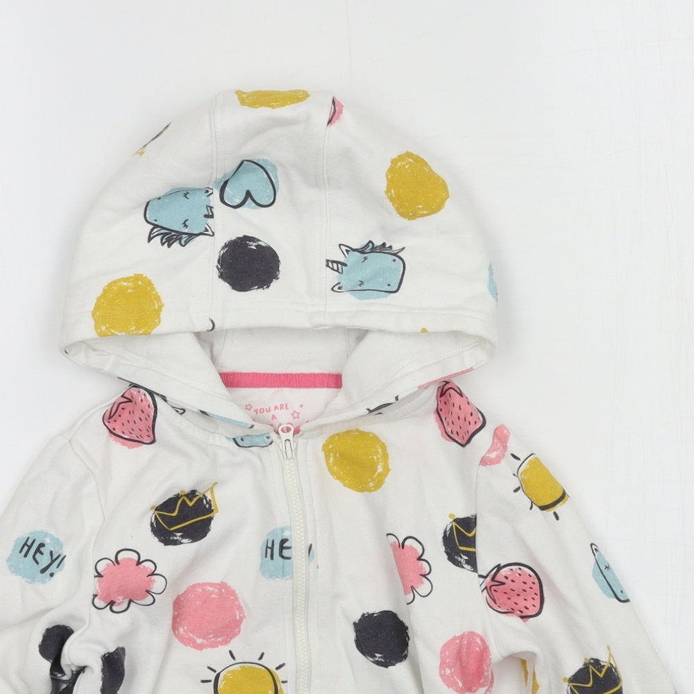 F&F Girls White Geometric Jersey Pullover Hoodie Size 5-6 Years  - Sun