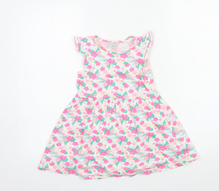 Primark Girls Multicoloured Floral Jersey T-Shirt Dress  Size 5-6 Years