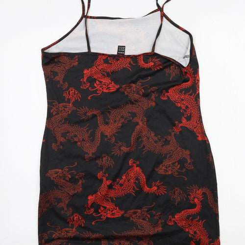 SheIn Womens Black Geometric Jersey Slip Dress  Size XL  - dragon