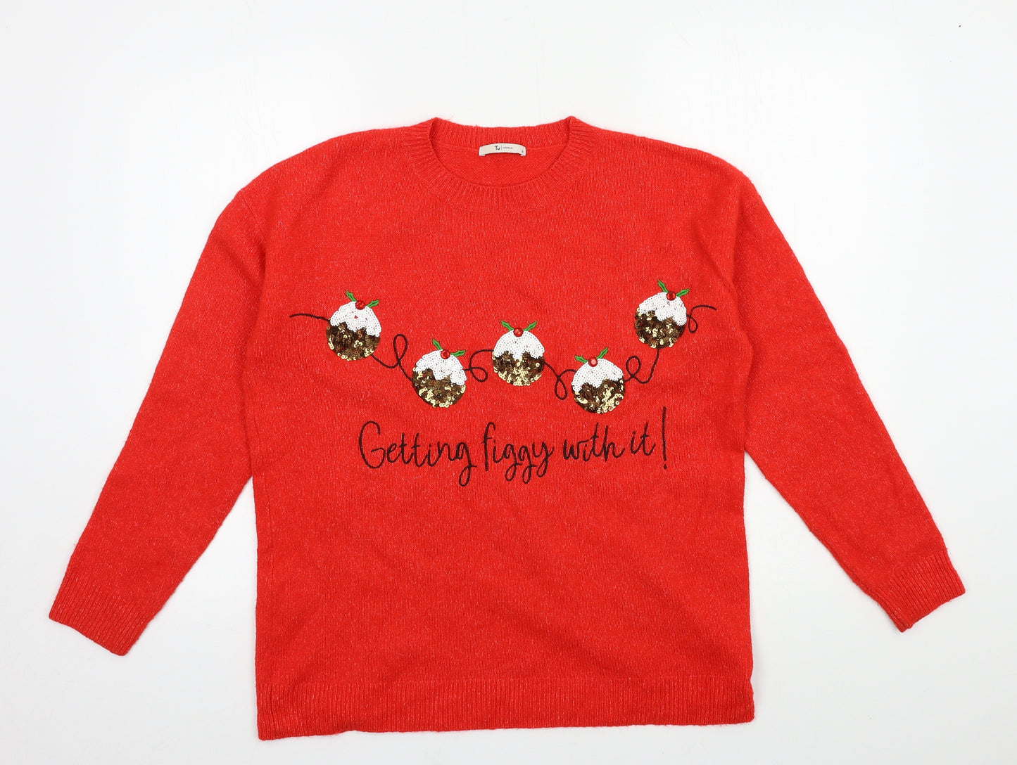 TU Womens Red  Knit Pullover Jumper Size 10  - Getting figgy with it