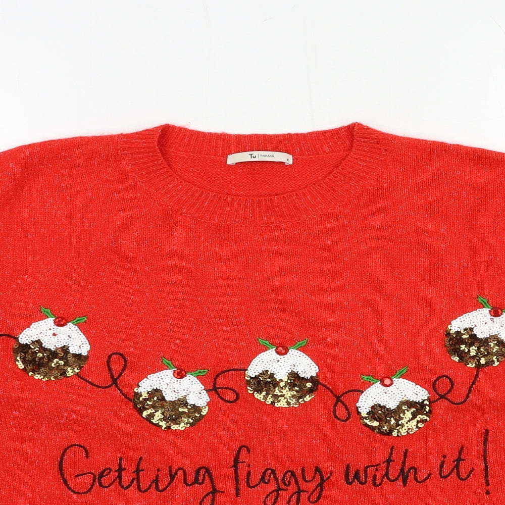 TU Womens Red  Knit Pullover Jumper Size 10  - Getting figgy with it