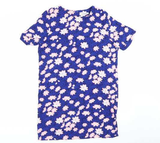 Front view of Glamorous women’s blue floral a-line, size UK 12