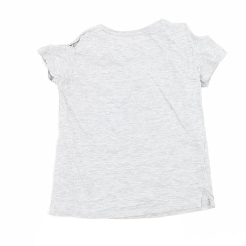 Preworn Girls Grey Animal Print  Basic T-Shirt Size 6 Years