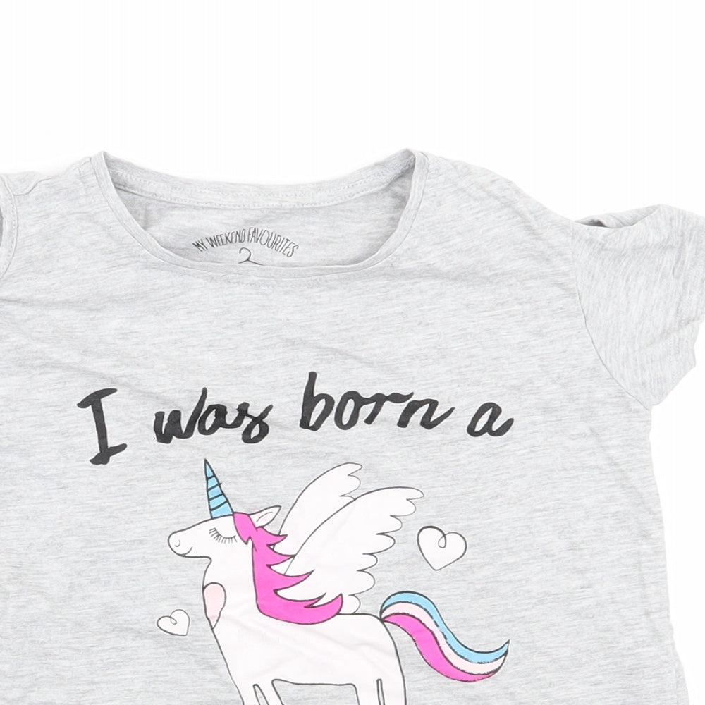 Preworn Girls Grey Animal Print  Basic T-Shirt Size 6 Years