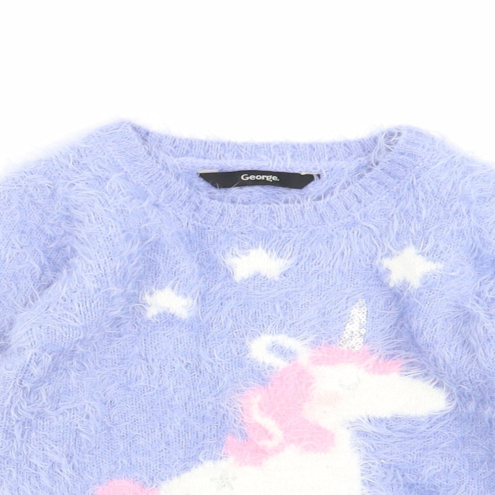 Asda George Girls Blue Animal Print  Pullover Jumper Size 18-24 Months