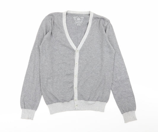 Front view of Cedarwood State men’s grey cardigan jumper, size S