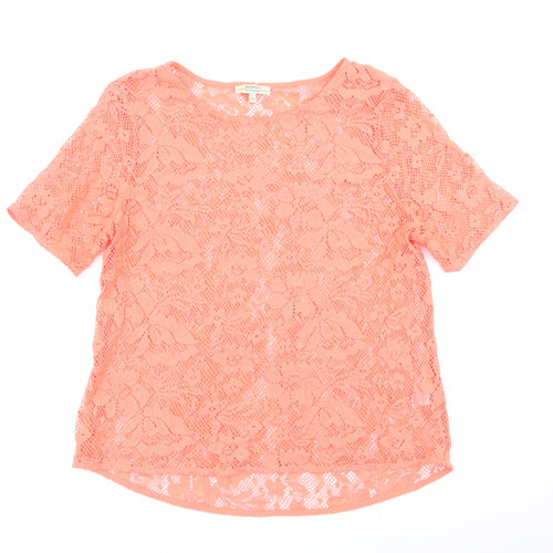 Papaya Womens Orange Floral  Basic T-Shirt Size 12