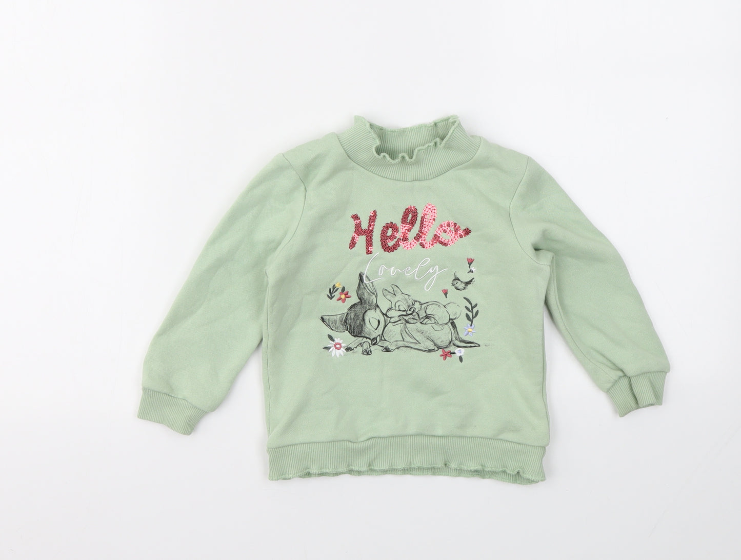 DISNEY  Girls Green Animal Print  Pullover Jumper Size 18-24 Months