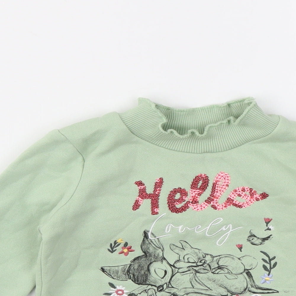 DISNEY  Girls Green Animal Print  Pullover Jumper Size 18-24 Months
