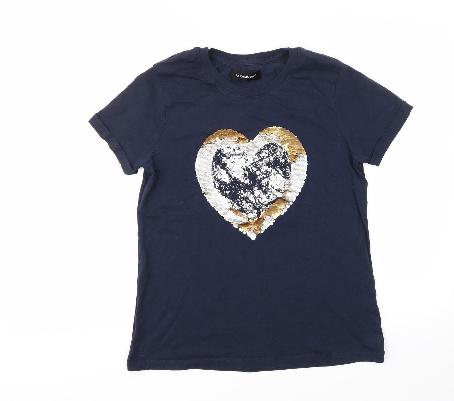 PARAMOUR  Womens Blue Geometric  Basic T-Shirt Size 12