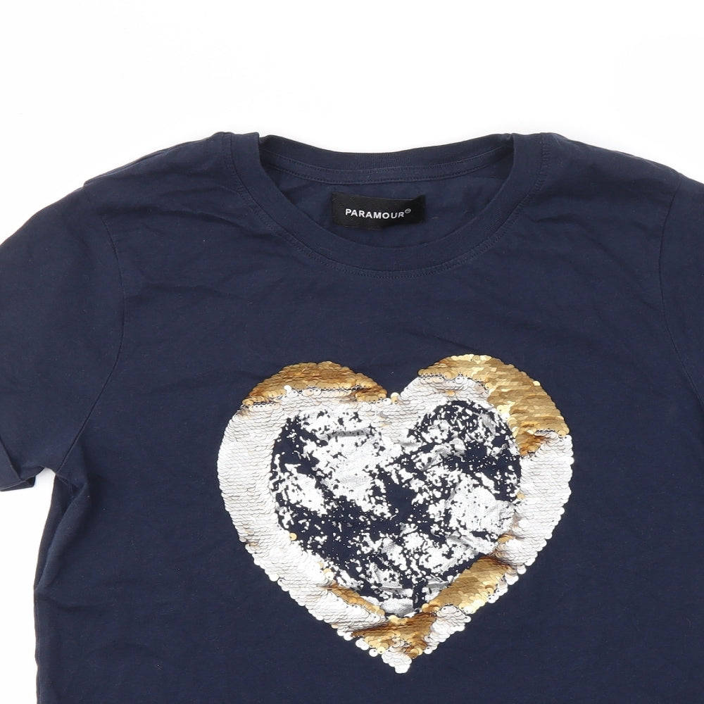 PARAMOUR  Womens Blue Geometric  Basic T-Shirt Size 12