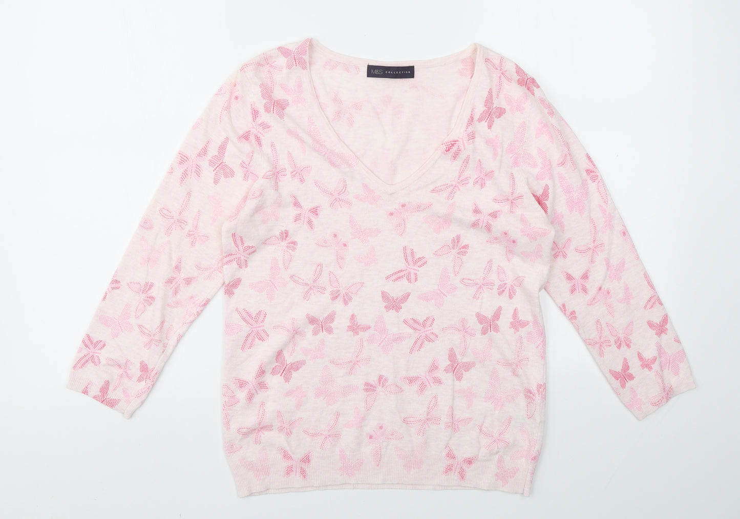 M&S Womens Pink Animal Print  Basic T-Shirt Size 10