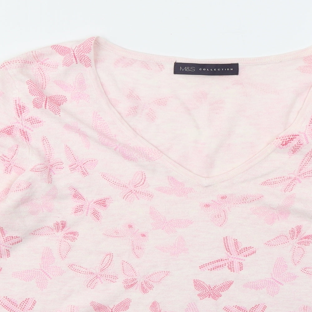 M&S Womens Pink Animal Print  Basic T-Shirt Size 10