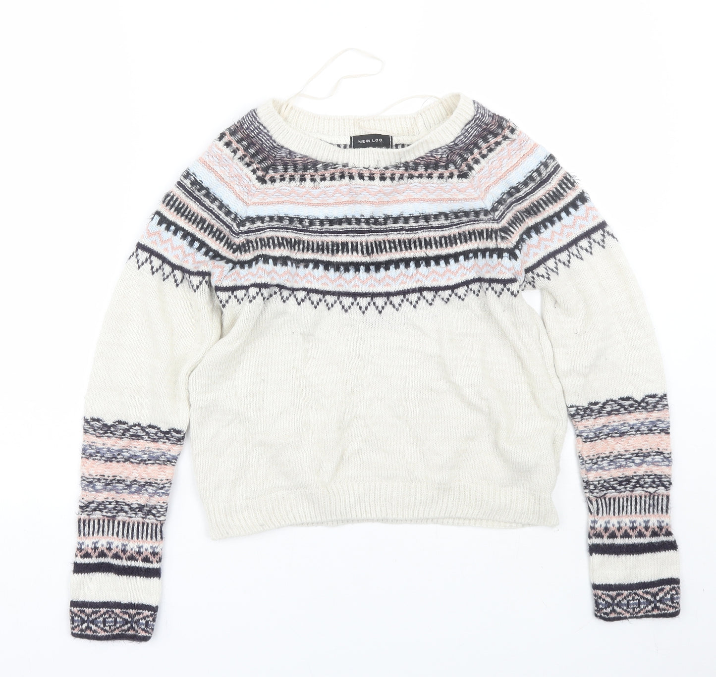 New Look Womens Beige Fair Isle  Pullover Jumper Size 8