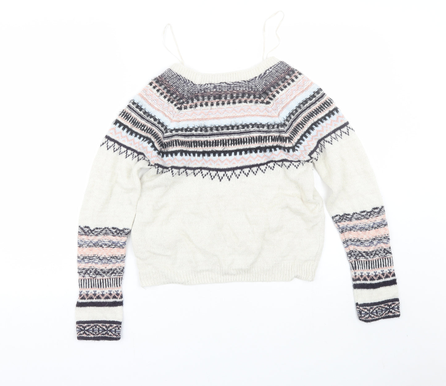 New Look Womens Beige Fair Isle  Pullover Jumper Size 8