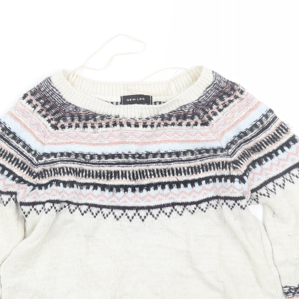 New Look Womens Beige Fair Isle  Pullover Jumper Size 8