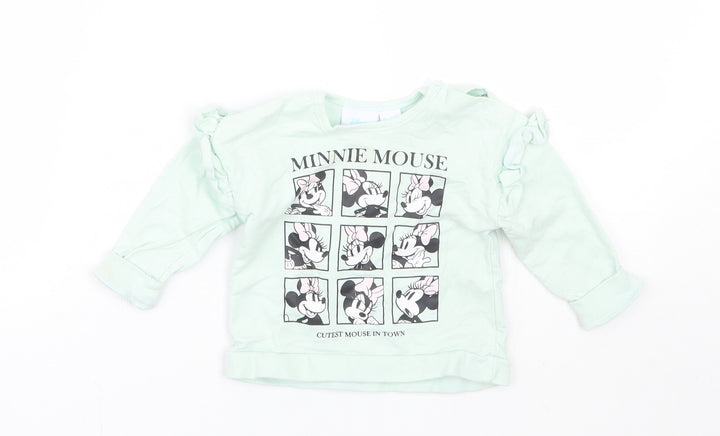 Disney Girls Green Basic T-Shirt Size 3-6 Months - Minnie Mouse