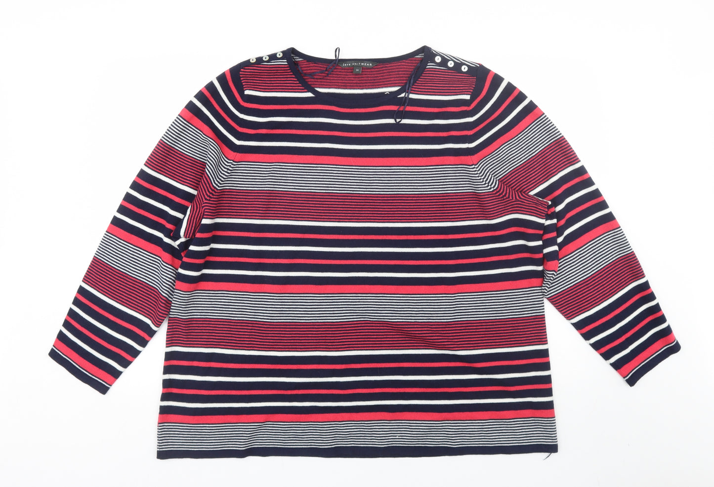 Love knitwear Womens Pink Striped  Basic T-Shirt Size 24