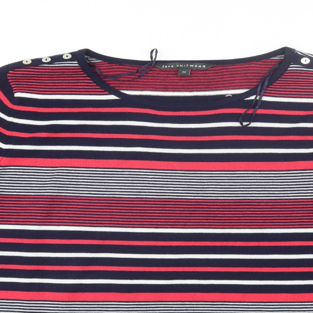 Love knitwear Womens Pink Striped  Basic T-Shirt Size 24