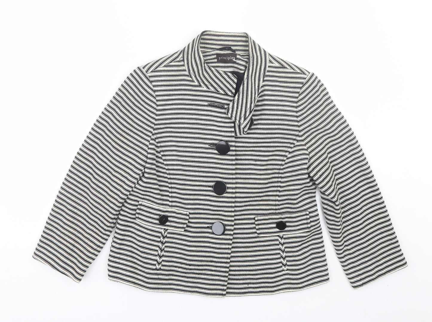 Principles Womens White Striped  Jacket Coat Size 12