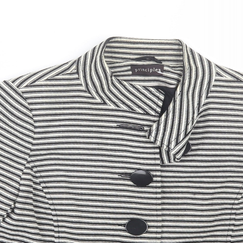 Principles Womens White Striped  Jacket Coat Size 12