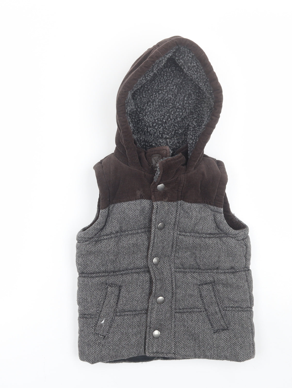 M&S Boys Grey Herringbone  Gilet Coat Size 2-3 Years