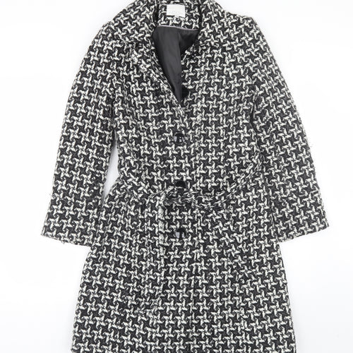 Debenhams Womens Black Geometric  Trench Coat Coat Size 10