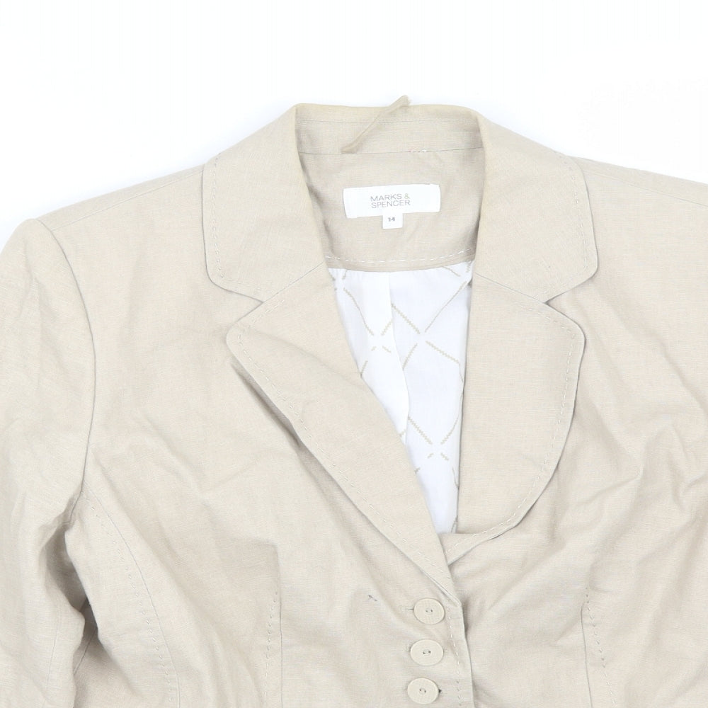 M&S Womens Beige   Jacket Suit Size 14