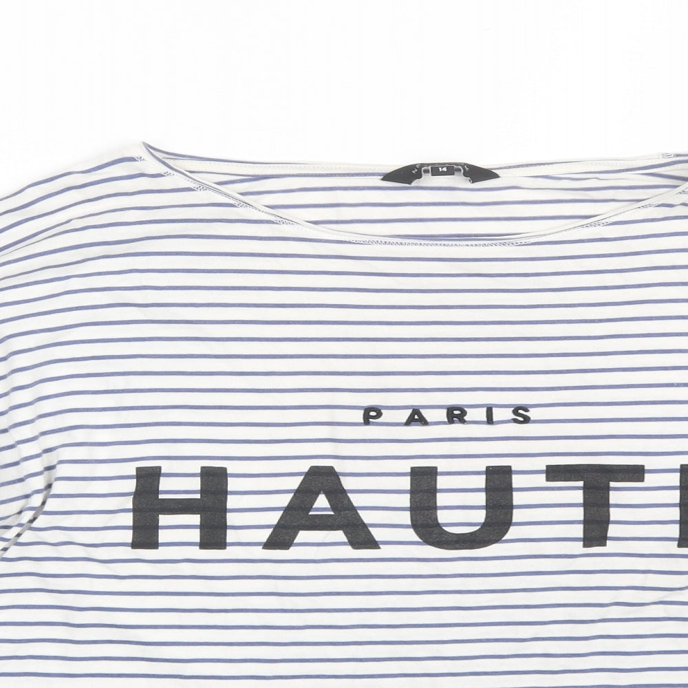 New Look Womens White Striped  Basic T-Shirt Size 14