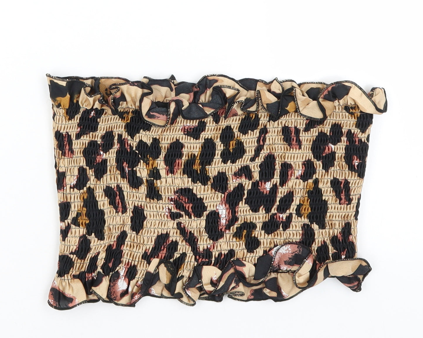 Boohoo Womens Brown Animal Print  Cropped T-Shirt Size 12